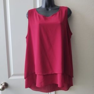 Jouica Mixed-Media Easy Tank, Sleeveless Basic, Red Blouse Size XL